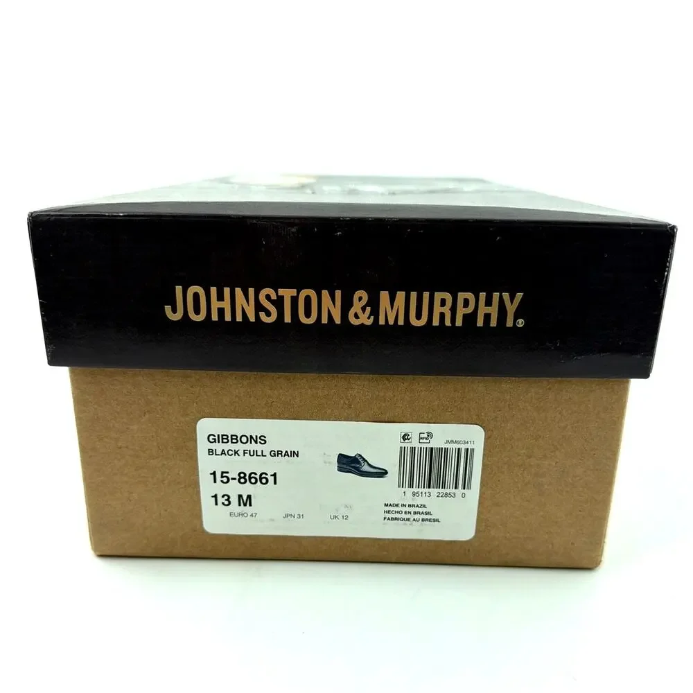 Johnston & Murphy Gibbons Plain Toe Dress Shoes Black Full Grain Size 13M